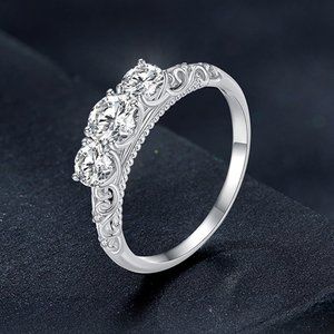 Moissanite Engagement Ring 1.1CT Round Cut D Color VVS1 EX